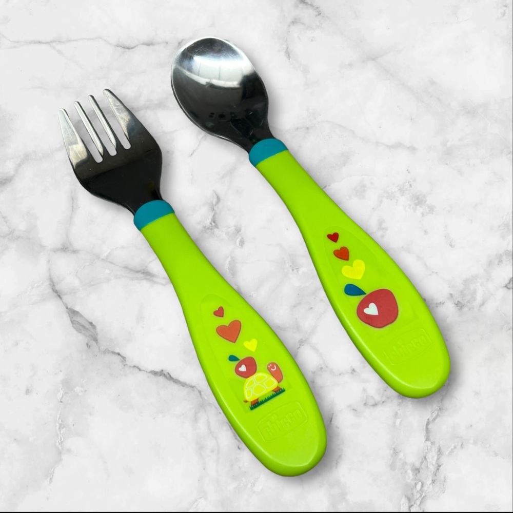 EUC - Chicco - Baby’s first Metal Cutlery - 18 months and up